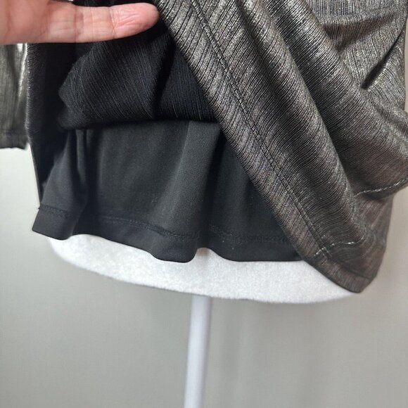 Chetta B Metallic Gold Black Stretch Long Sleeve Front Faux Wrap Top Blouse 12 - Picture 7 of 11